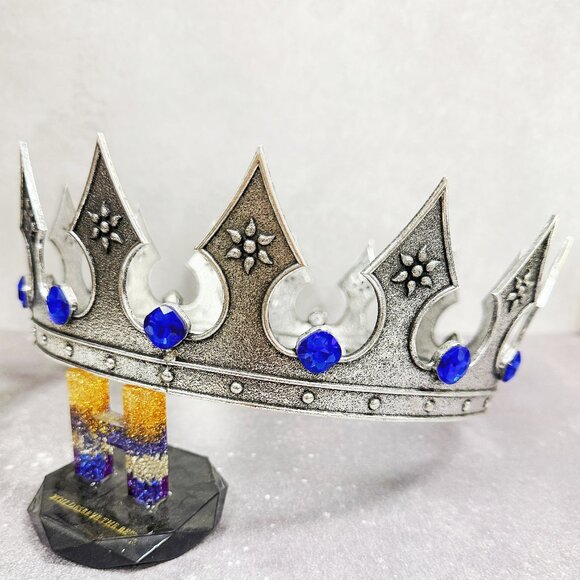 Blue Rhinestone Medieval, Renaissance Faire, Royal Prince Diadem, Silver Crown - Picture 2 of 8
